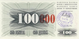 Bosnia-Herzegovina P56.d 100,000 Dinara 1993