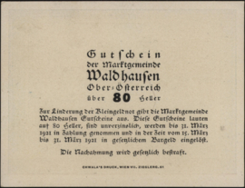 Austria - Emergency issues - Waldhausen KK: 1131 80 Heller 1921