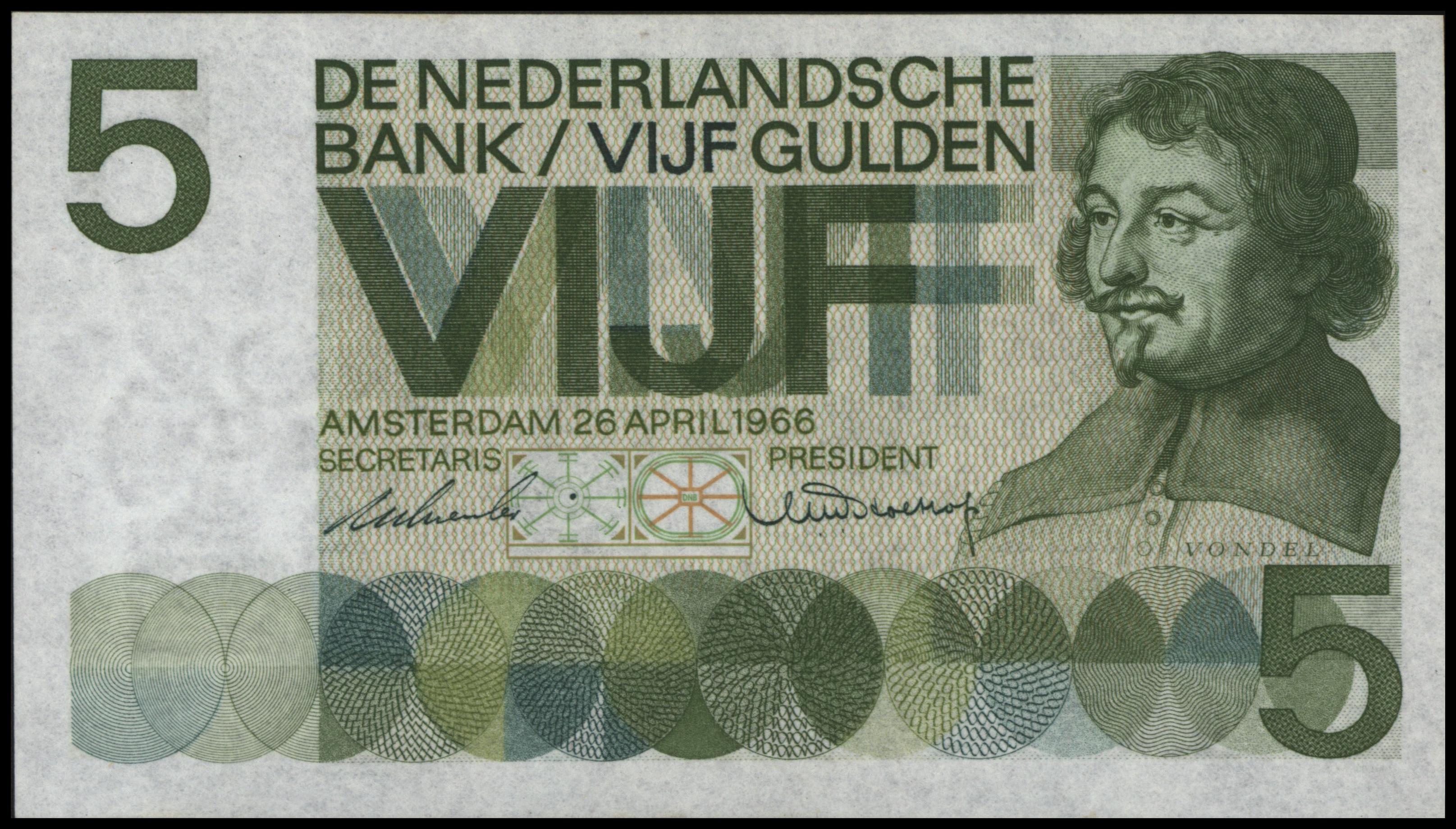 Nederland - Bankbiljet  PL22.c1 5 Gulden 1966