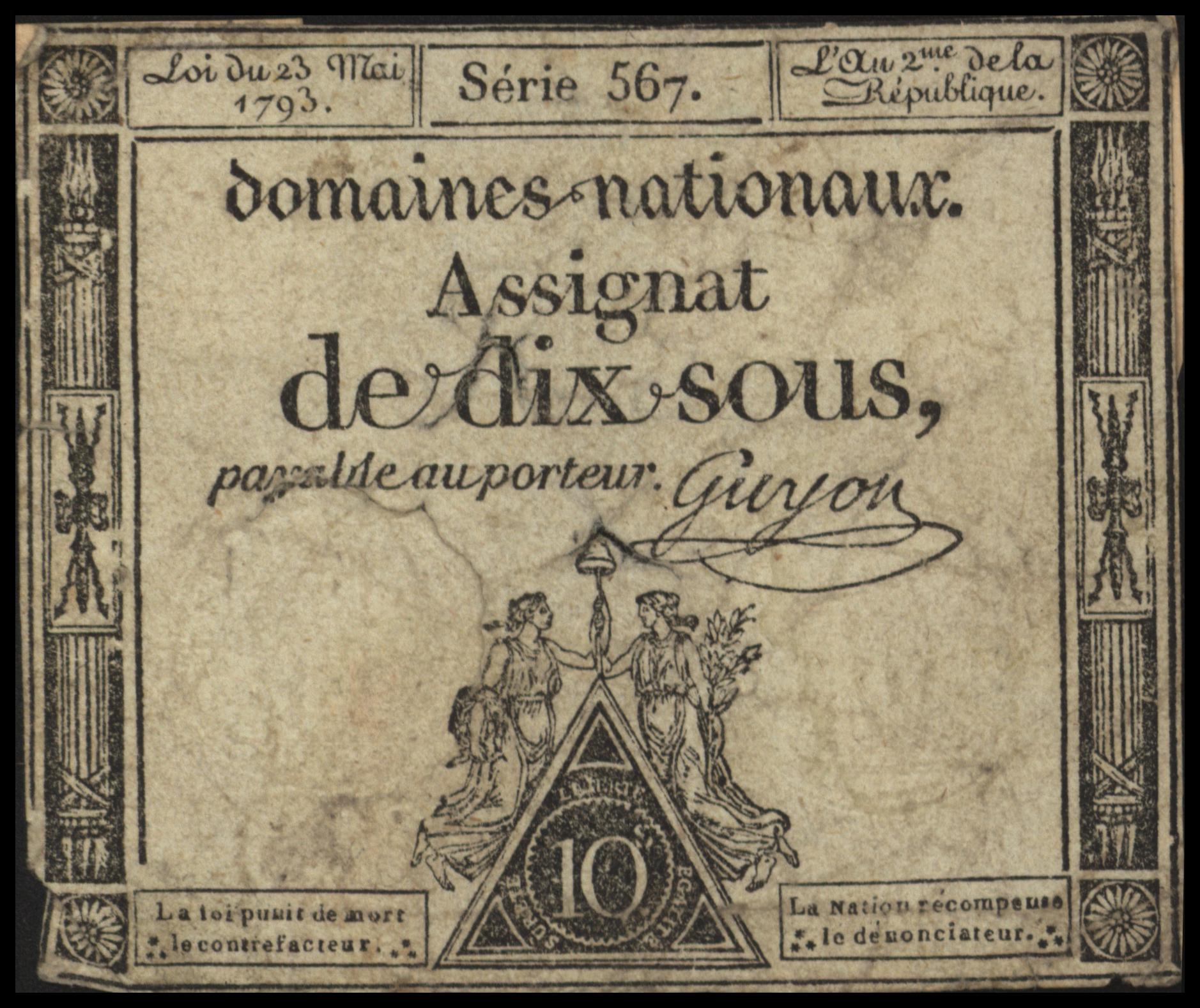 Frankrijk - Domaines Nationaux  PA68.b GUYON 10 Sous 1793