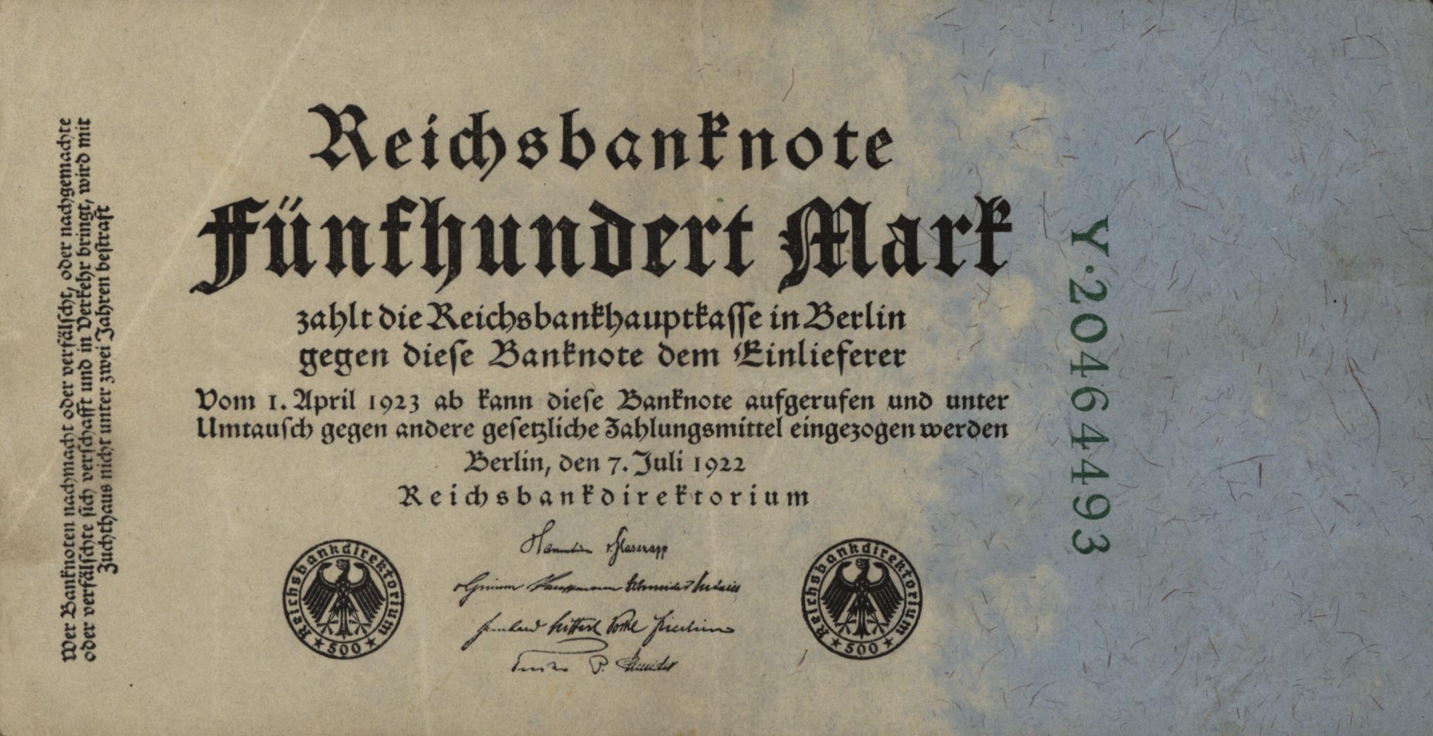 Duitsland  P74b/c 500 Mark 1922