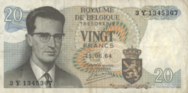 Belgium P138.a2 20 Francs 1964