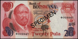 Botswana   P5 20 Pula 1976 (No date) SPECIMEN