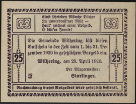Oostenrijk - Noodgeld - Wilhering KK. 1236.I 25 Heller 1920