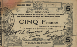 Frankrijk - Noodgeld - Départements du Nord de l'Aisne et de l'Oise JPV-59.1112 5 Francs 1915