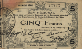 France - Emergency - Départements du Nord de l'Aisne et de l'Oise JPV-59.1112 5 Francs 1915