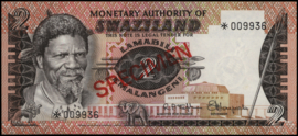 Swaziland   P2.a.PCS1 2 Emalangeni 1974 (No date) SPECIMEN