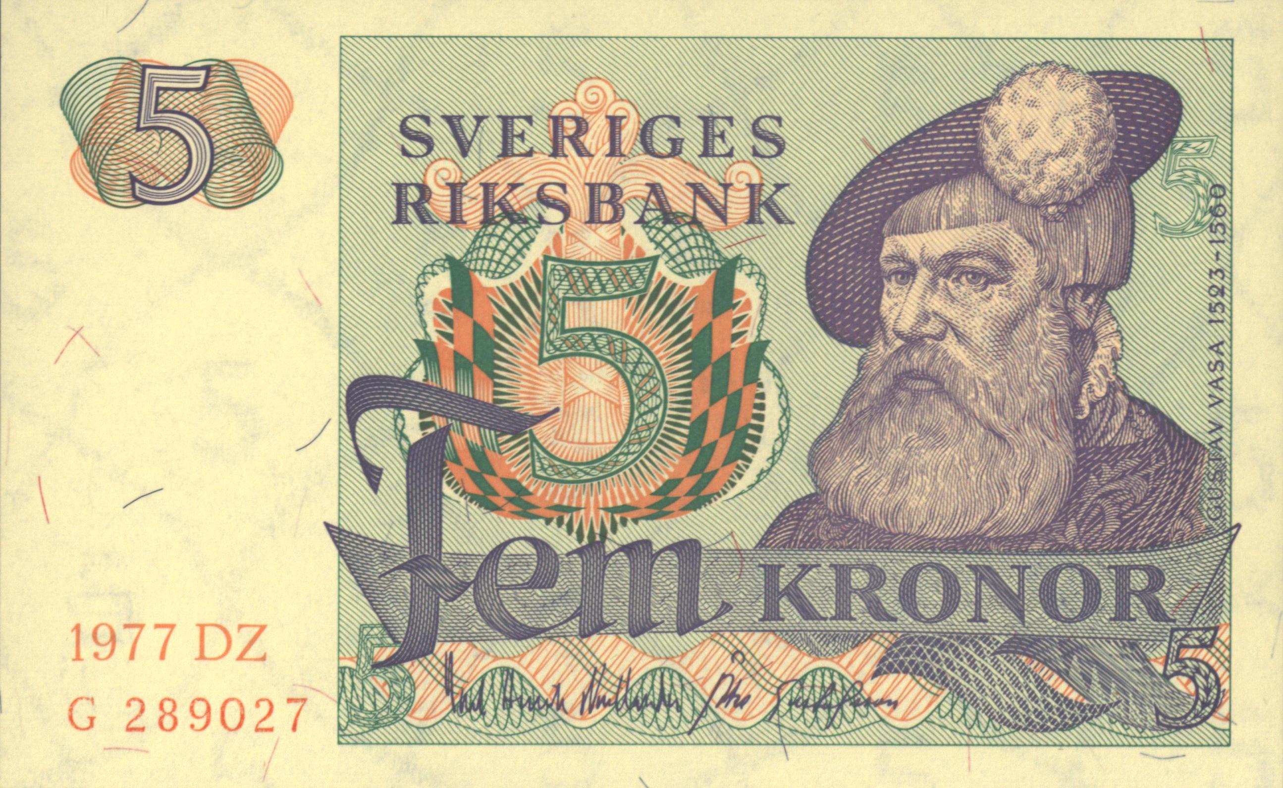 Sweden  P51.c 5 Kronor 1977