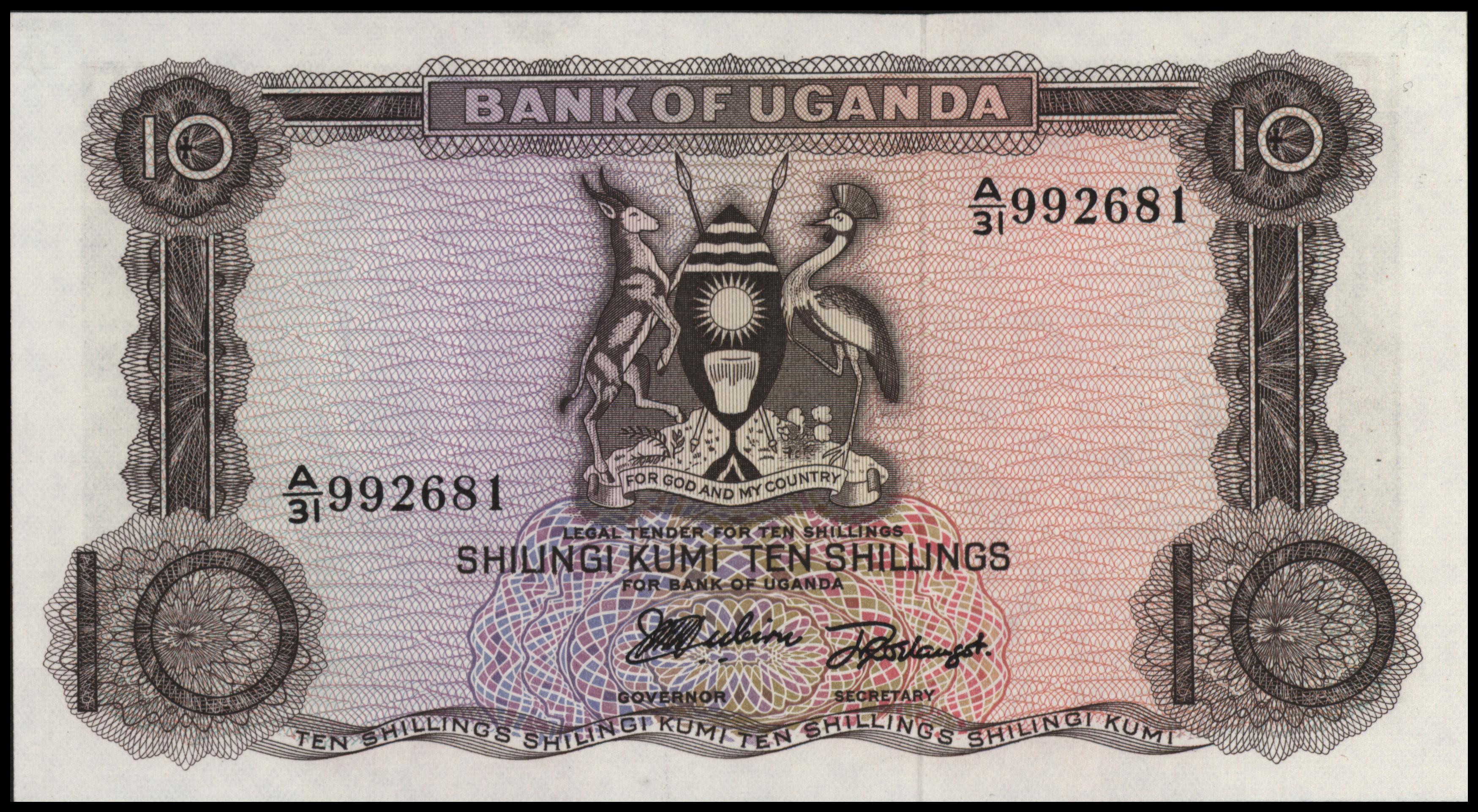 Oeganda   P2.a 10 Shillings 1966