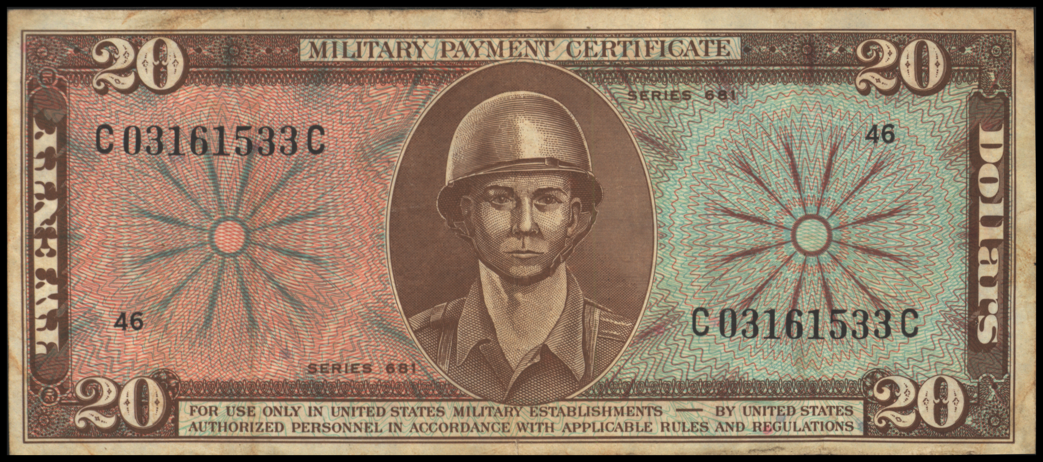 Verenigde Staten van Amerika (VS) - Military Payment Certificate PM82 20 Dollars (19)68