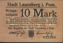 Duitsland - Noodgeld - Lauenburg i. Pom. Geiger:310 10 Mark 1918