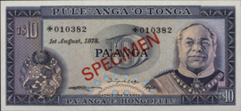 Tonga  P22 10 Pa'anga 1978 SPECIMEN
