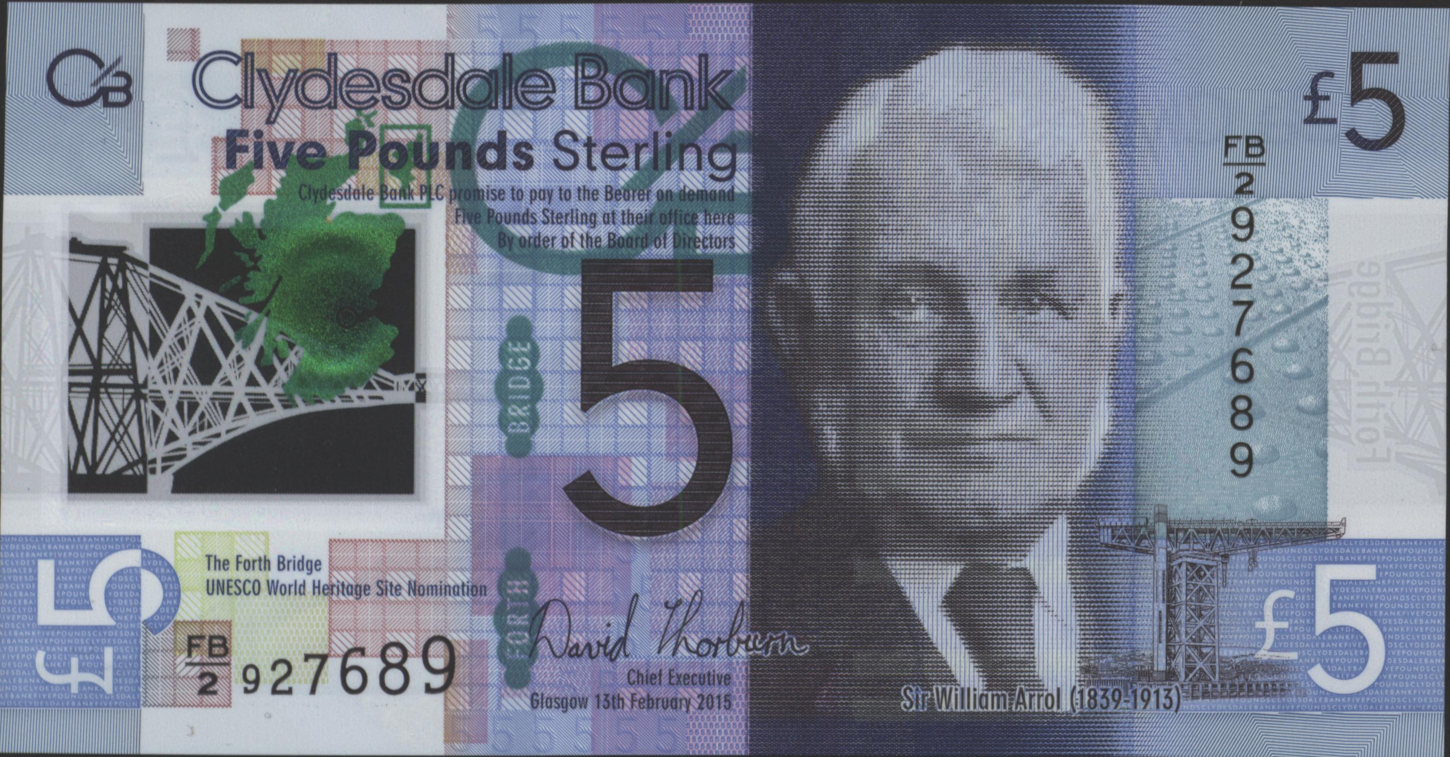 Clydesdale Bank P229N.a 5 Pounds 2015