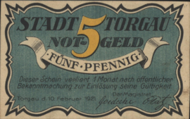 Duitsland - Noodgeld - Torgau Grab/Mehl.:1331 5 Pfennig 1921