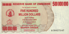Zimbabwe  P60 500.000.000 Dollars 2008