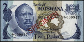 Botswana   P2 2 Pula 1976 (No date) SPECIMEN