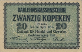 Deutsches Reich Ros457: 20 Kopeken 1916 VF/XF Posen