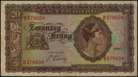 Luxembourg P42.a 20 Francs 1943