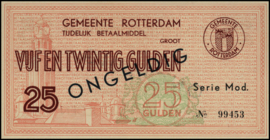 Nederland, Rotterdam, tijdelijk betaalmiddel, WO-II - Gemeentelijk noodgeld WO-II PL842.6.s1 25 Gulden 1944 (No date) SPECIMEN