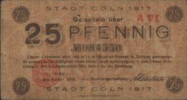 Duitsland - Noodgeld - Köln  Grab.:K30.5.b 25 Pfennig 1918