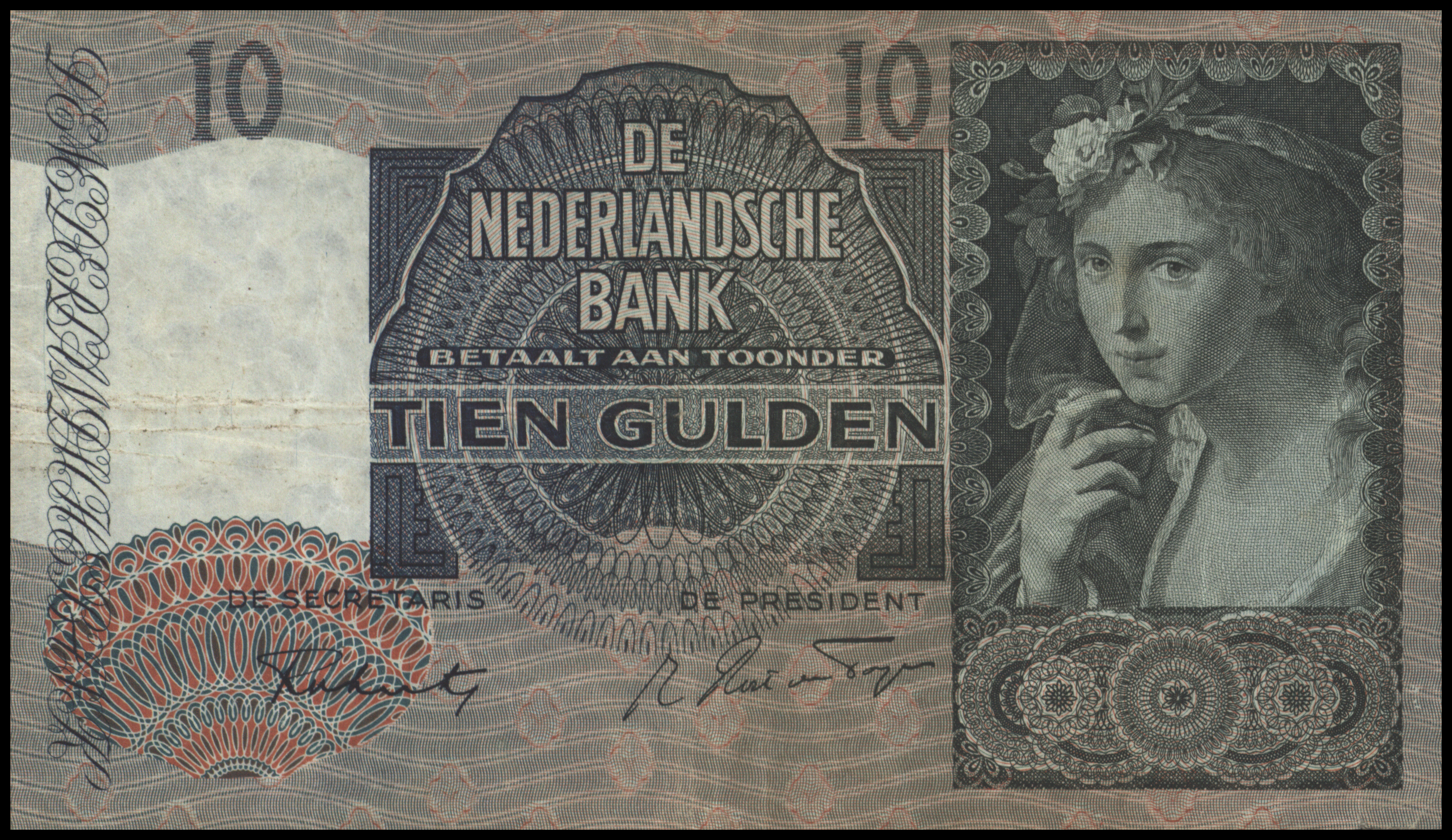 Netherlands  PL38.b 10 Gulden 1941