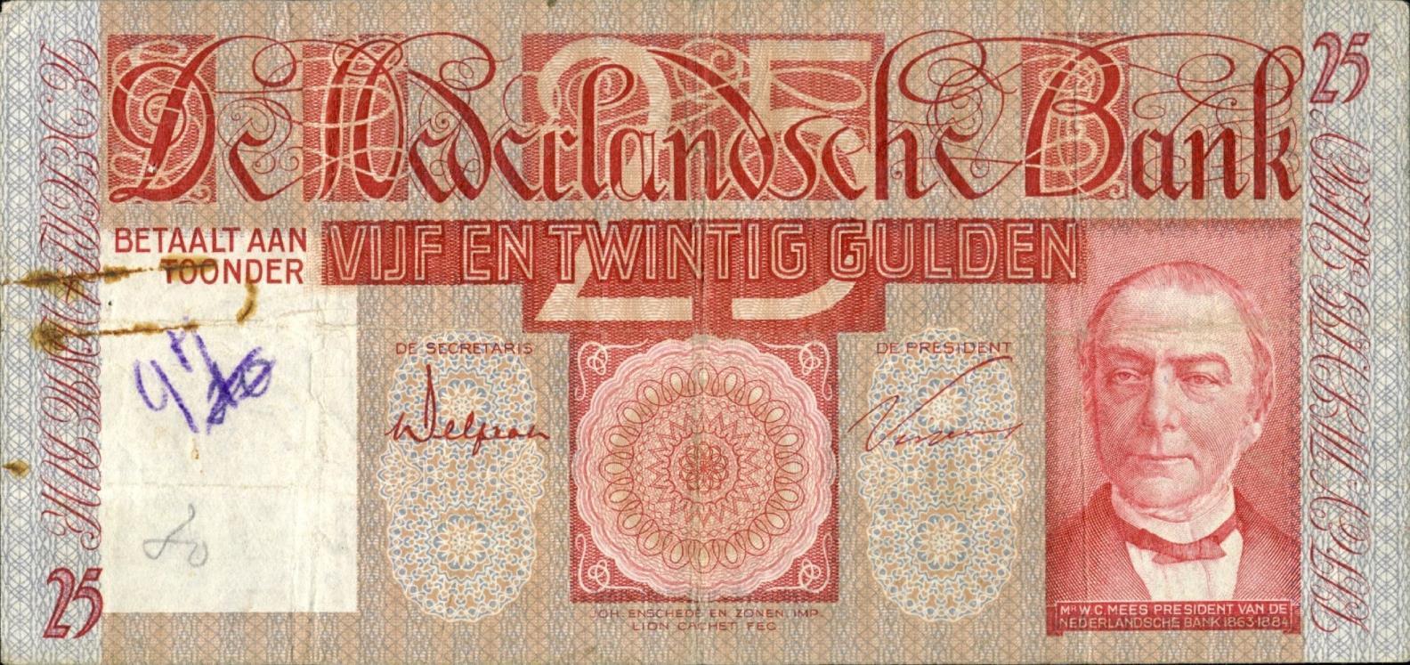 Nederland - Bankbiljet  PL61.b07.R 25 Gulden 1931 REPLACEMENT PROEF