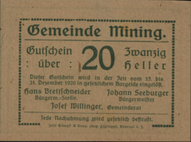Oostenrijk - Noodgeld - Mining KK.:613 20 Heller 1920