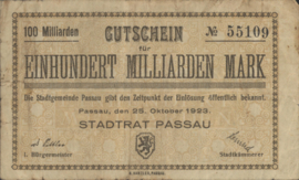 Duitsland - Noodgeld - Passau Kel.:4243 100.000.000.000 Mark 1923