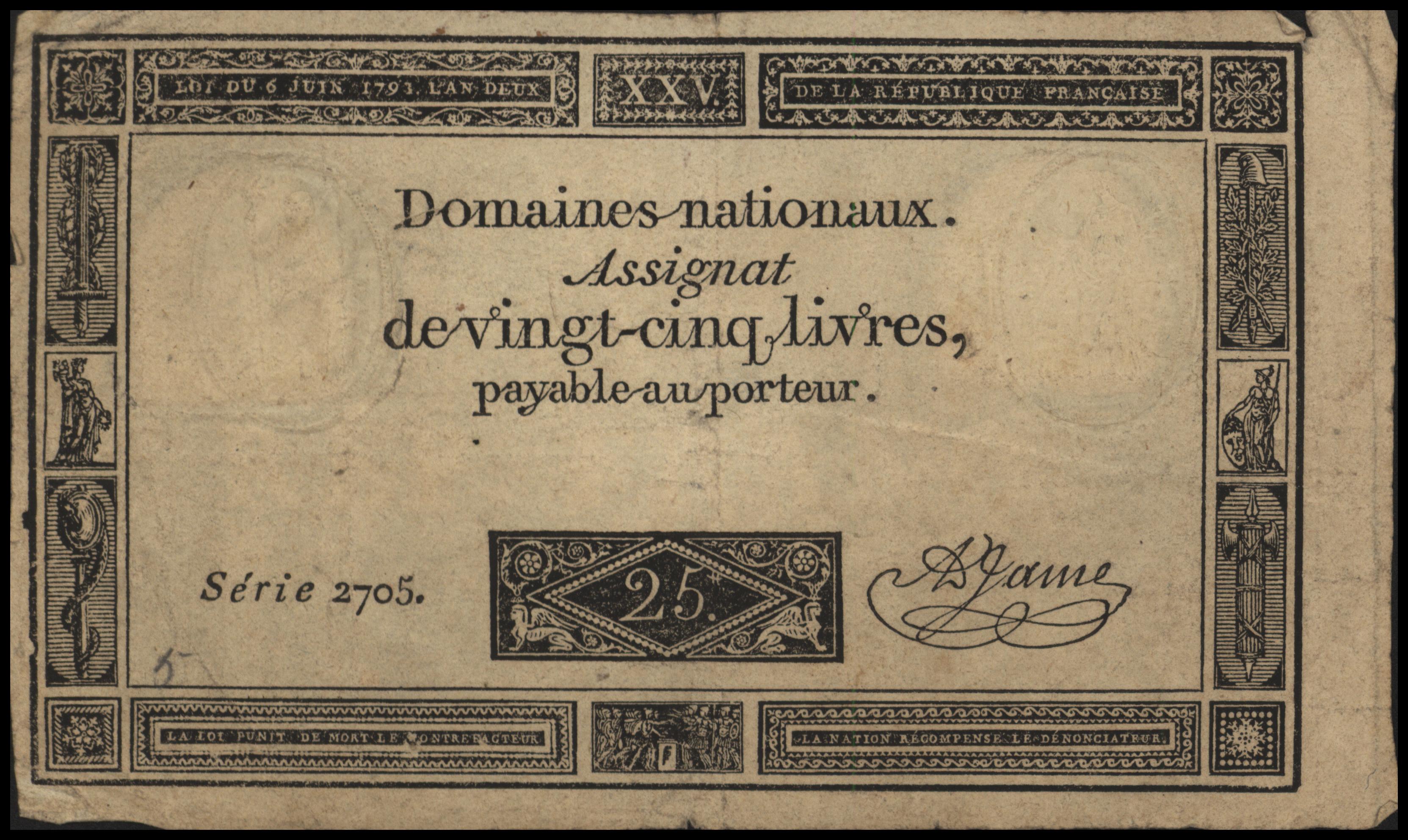 Frankrijk - Domaines Nationaux  PA71.A. Jame 25 Livres 1793