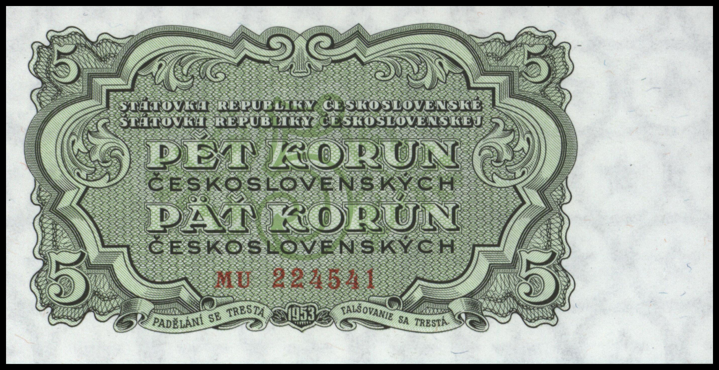 Tsjechoslowakije  P80.b 5 Korun (Pet) 1953