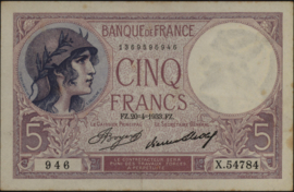 Frankrijk  P72 5 Francs 1933