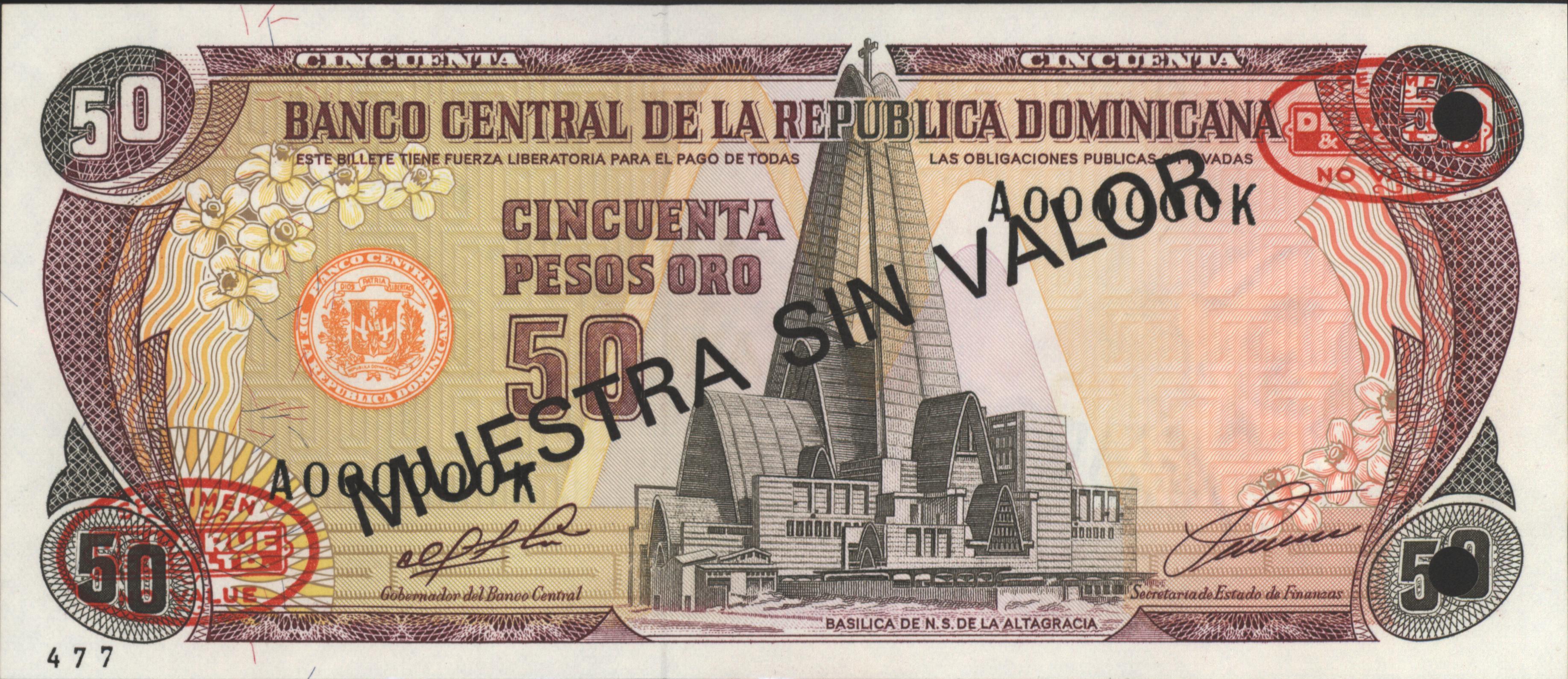 Dominican Republic P135.s1 50 Pesos oro 1991 SPECIMEN