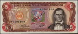 Dominicaanse Republiek P118.PSC4 5 Pesos Oro 1978-'88 SPECIMEN