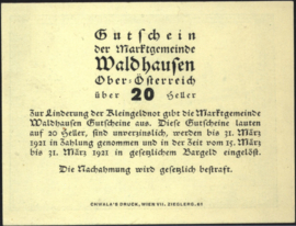 Oostenrijk - Noodgeld - Waldhausen KK: 1131 20 Heller 1921