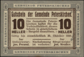 Oostenrijk - Noodgeld - Peterskirchen KK736 10 Heller 1920