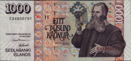 Iceland  P59 1,000 Krónur 2001