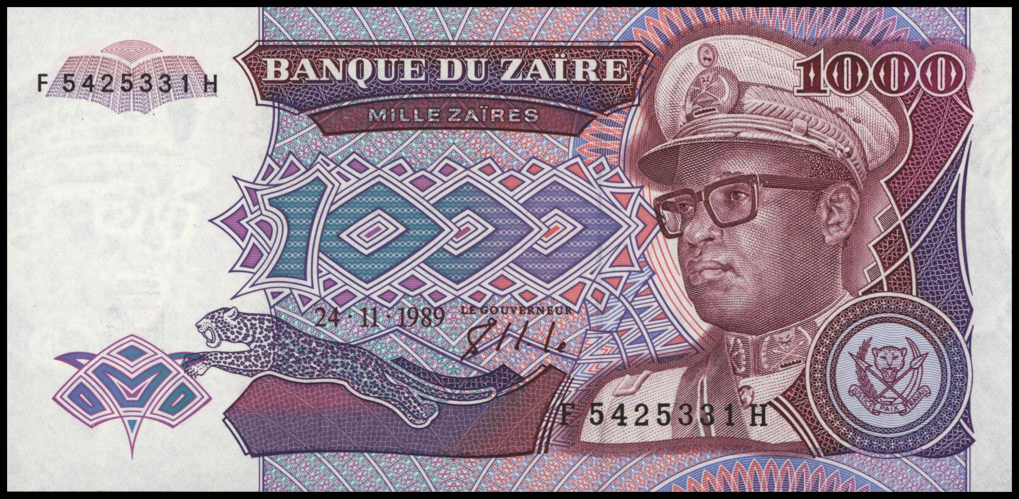 Zaïre (Congo Kinshasa)  P35 1.000 Zaïres 1989