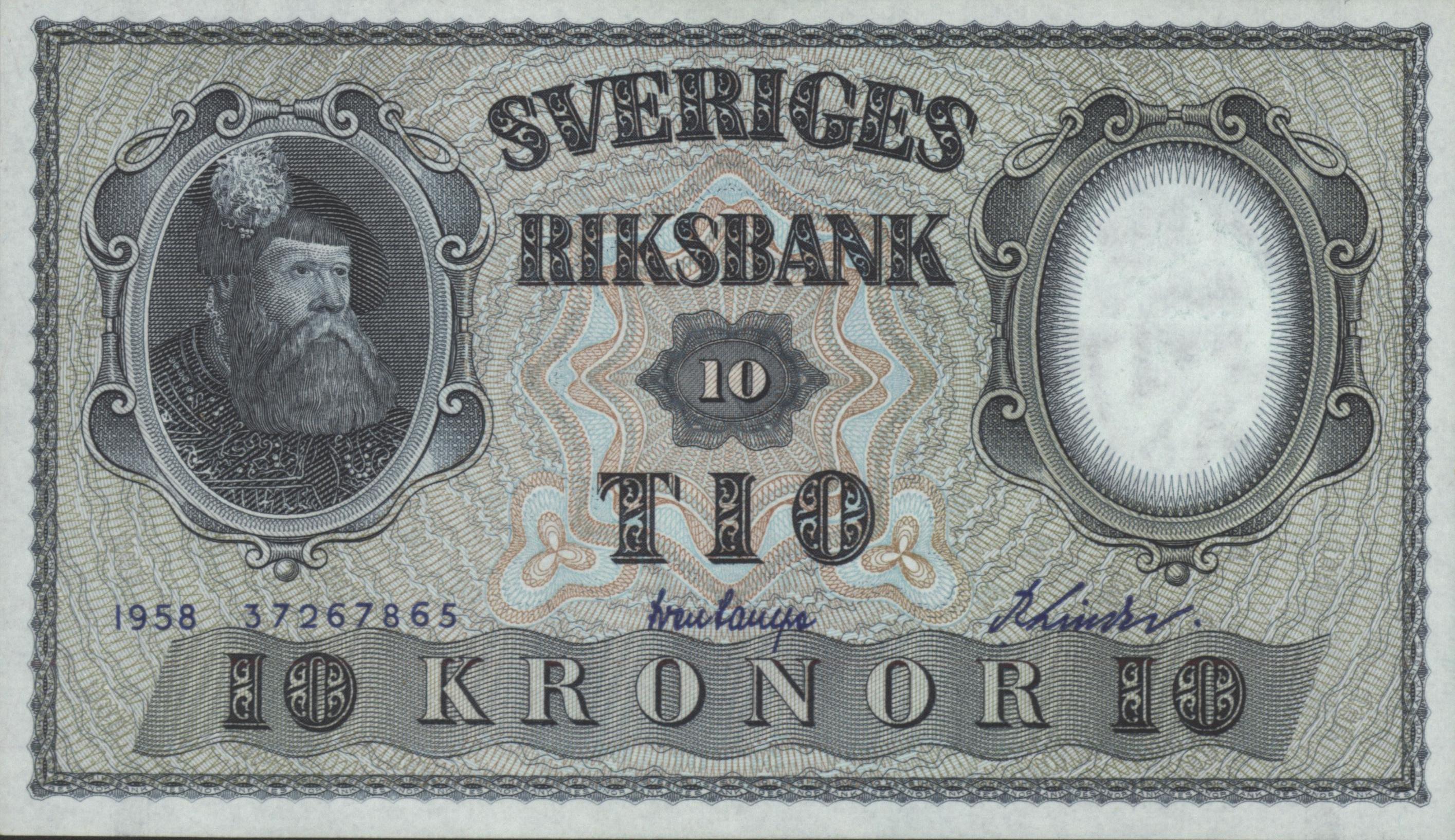 Sweden  P43.f 10 Kronor 1958