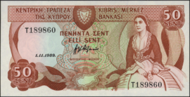 Cyprus  P52.a 50 Cents 1989