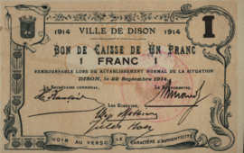 België - Noodgeld - Dison  1 Franc 1914