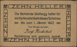 Oostenrijk - Noodgeld - Wolfsegg KK. 1250.II 10 Heller (No date)