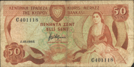 Cyprus  P49.a 50 Cents 1983