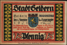 Germany - Emergency issues - Geldern Grab.: 416 75 Pfennig 1921