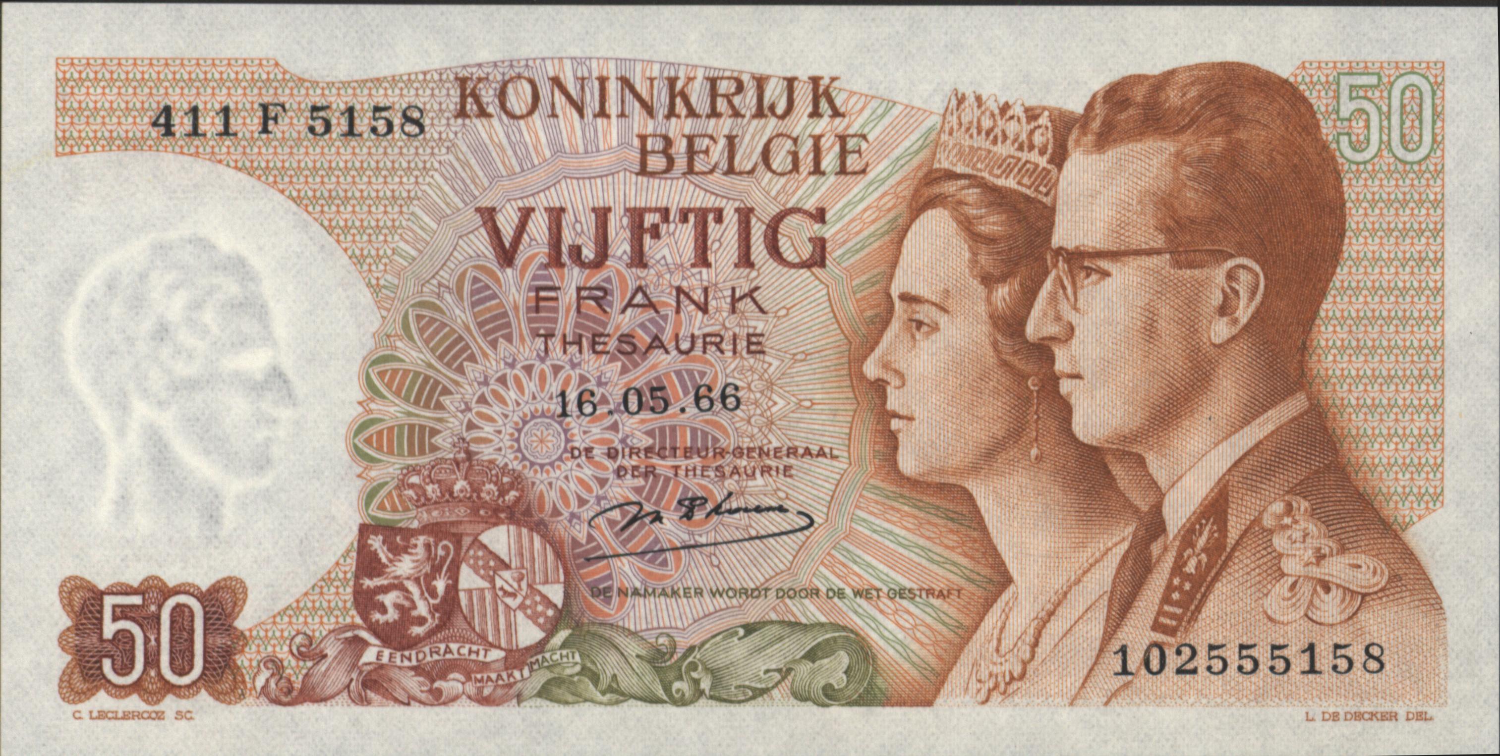 België P139 50 Francs 1966