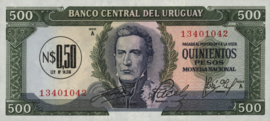 Uruguay  P54 1/2 Nuevos Pesos on 500 Pesos 1975 (No date)