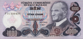 Turkey P191 1,000 Lira 1970