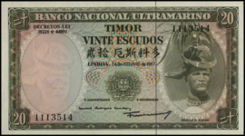 Timor - Banco Nacional Ultramarino  P26 20 Escudos 1967
