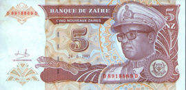 Zaïre (Congo Kinshasa)  P53 5 Nouveaux Zaïres 1993