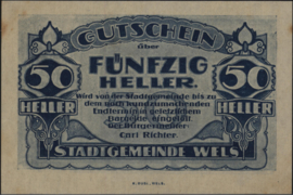 Oostenrijk - Noodgeld - Wels KK: 1167 50 Heller 1920