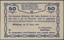 Oostenrijk - Noodgeld - Wilhering KK. 1236.I 50 Heller 1920
